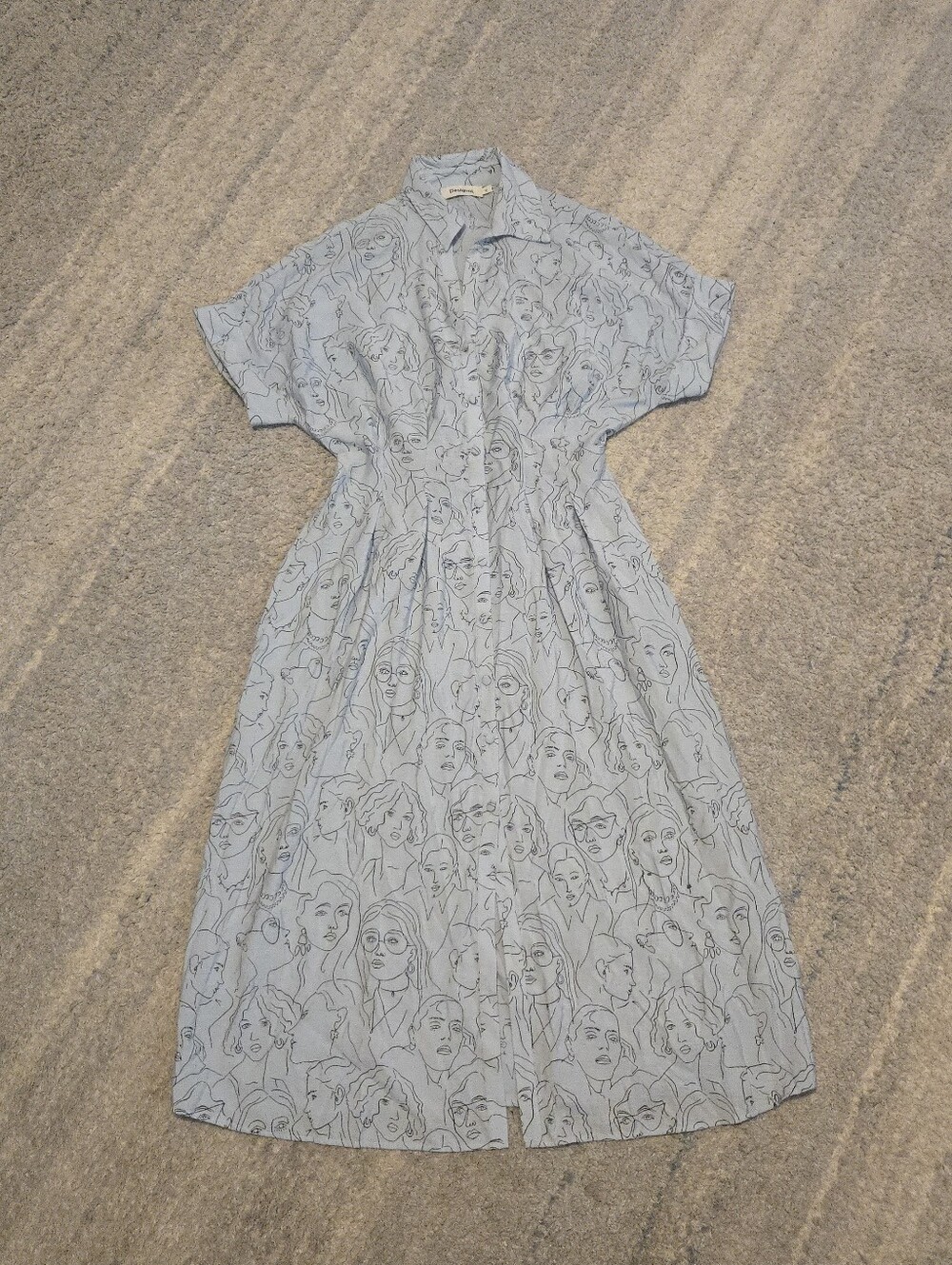 Desigual Face Abstract Line Art Portrait Midi Shirt Dress - Size M